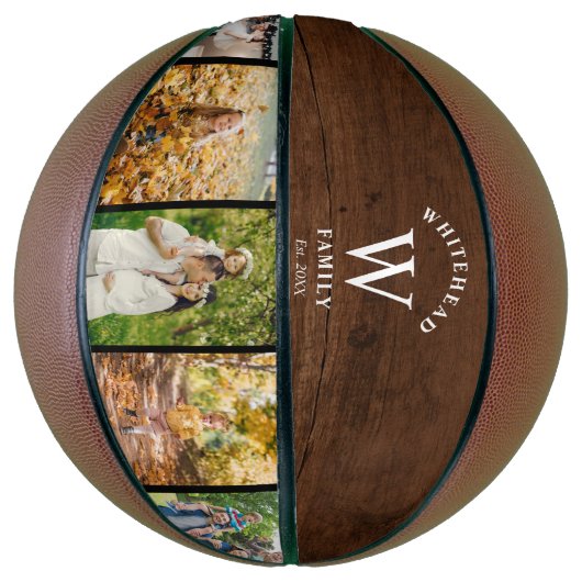 Monogramm Dunkles Holz 5 FotoCollage Basketball (Vertikal)