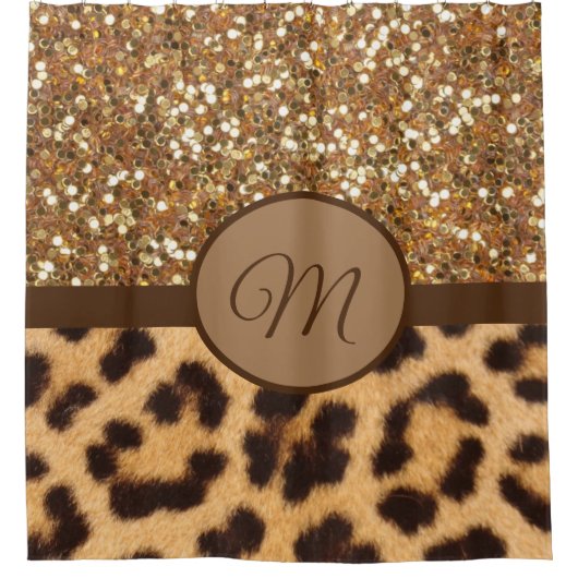 Monogramm-Duschvorhang monogrammiert Gold Leopard Duschvorhang (Vorderseite)