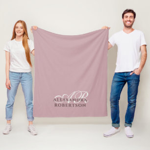 Monogramm Dustrose Weiß Braun Minimalistisch Styli Fleecedecke