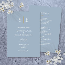 Monogramm Dusty Blue in einer Hochzeit Einladung