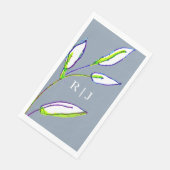 Monogramm Dusty Blue Sage Green Blätter Hochzeit Serviette (Ecke)