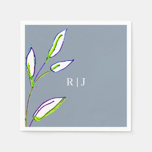 Monogramm Dusty Blue Sage Green Blätter Hochzeit Serviette (Vorderseite)