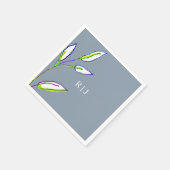 Monogramm Dusty Blue Sage Green Blätter Hochzeit Serviette (Ecke)