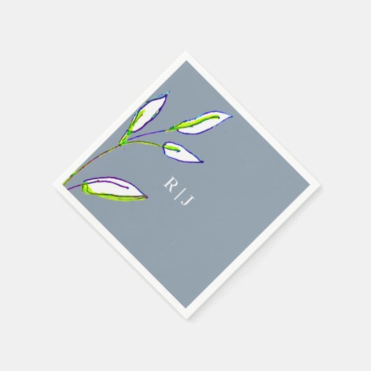 Monogramm Dusty Blue Sage Green Blätter Hochzeit Serviette (Ecke)