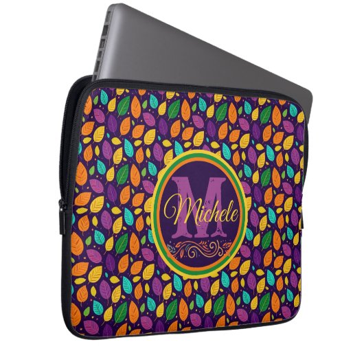 Monogramm dynamische Herbstleaves Laptopschutzhülle (Vorne Rechts)