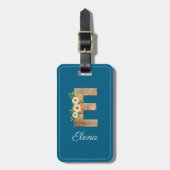 Monogramm E blaues Holzbuchstabe Blumen Gepäckanhä Gepäckanhänger (Vorderseite vertikal)