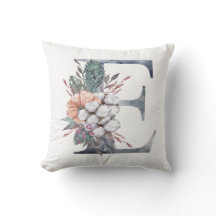 Monogramm E Florales Wasserfarben Blau Pfirsich Ro