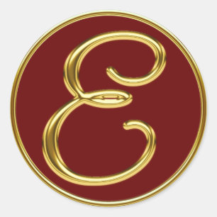 Monogramm E in 3D-Gold Runder Aufkleber