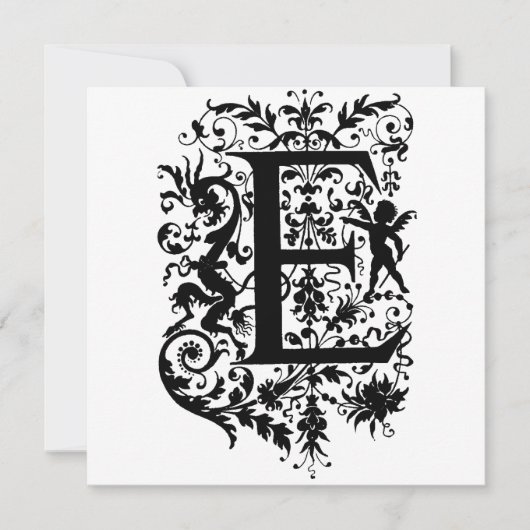 Monogramm E Initial Black and White Cupid Muster (Vorderseite)
