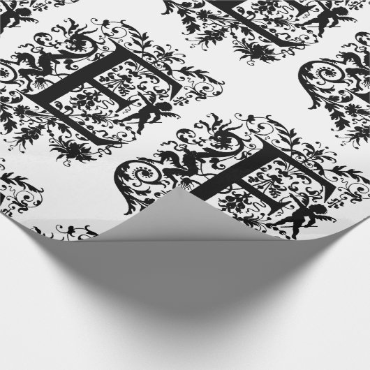 Monogramm E Initial Black and White Cupid Muster Geschenkpapier (Ecke)