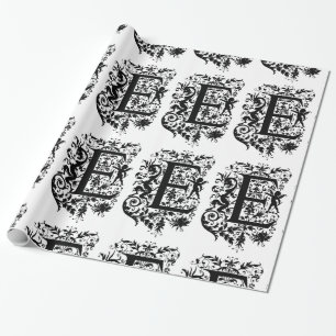 Monogramm E Initial Black and White Cupid Muster Geschenkpapier