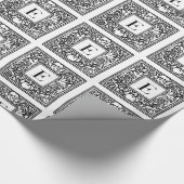 Monogramm E Initial Black and White Floral Pattern Geschenkpapier (Ecke)
