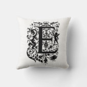 Monogramm E Initial Black and White Floral Pattern Kissen (Rückseite)