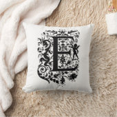 Monogramm E Initial Schwarz-Weiß-Blumenmuster Kissen (Decke)