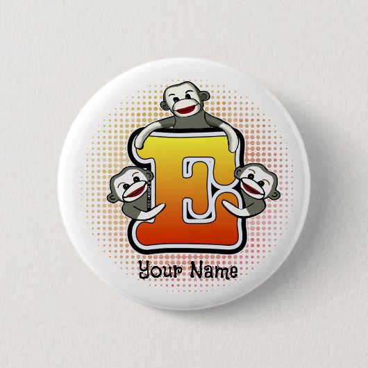 Monogramm E Sock Monkey Button (Vorderseite)