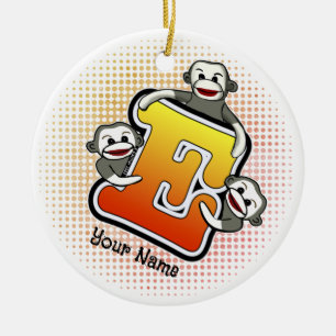 Monogramm E Sock Monkey Keramik Ornament