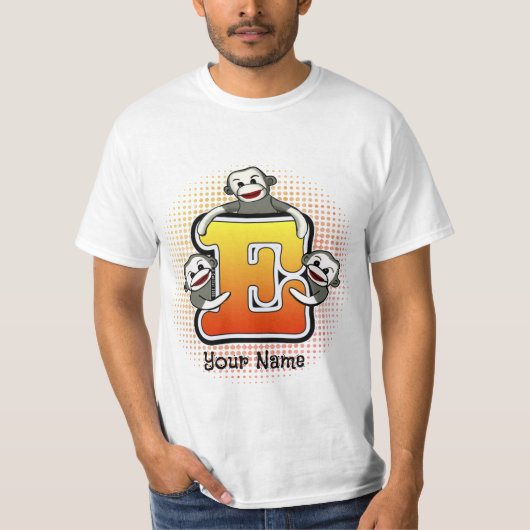 Monogramm E Sock Monkey T-Shirt (Vorderseite)