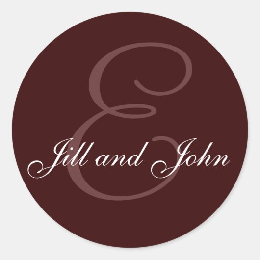 Monogramm E und Namen Siegel Schokoladenbraun Runder Aufkleber (Vorderseite)