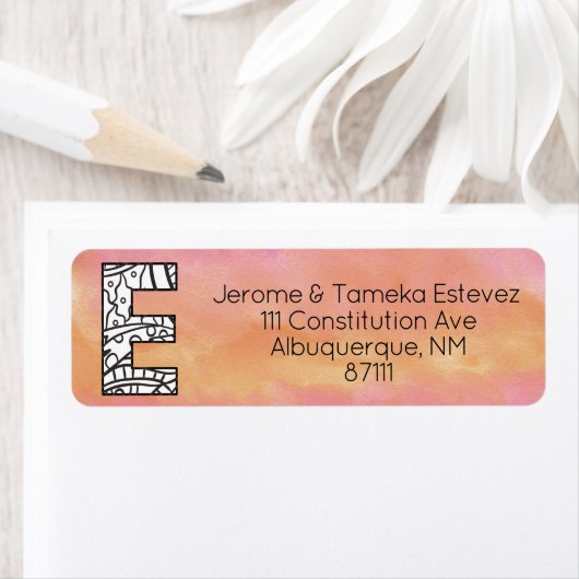 Monogramm "E" Winkelschreiben Orange Pink Farbe (Insitu)