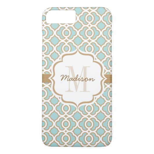 Monogramm Eggshell Blue und Gold Quatrefolie Case-Mate iPhone Hülle (Rückseite)
