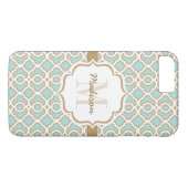 Monogramm Eggshell Blue und Gold Quatrefolie Case-Mate iPhone Hülle (Rückseite (Horizontal))