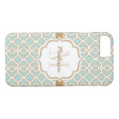 Monogramm Eggshell Blue und Gold Quatrefolie Case-Mate iPhone Hülle (Rückseite (Horizontal))
