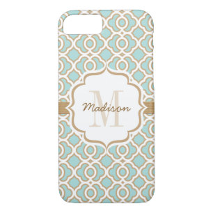 Monogramm Eggshell Blue und Gold Quatrefolie Case-Mate iPhone Hülle
