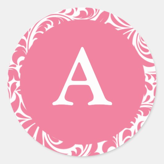 Monogramm Eine rosa, weiß personalisierbare Hochze Runder Aufkleber (Vorderseite)