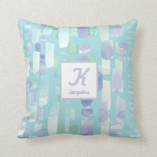 Monogramm eines modernen Aquamarinen Blauen Wasser Kissen