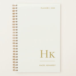 Monogramm einfach elegant Elfenbein Gold Personali Planer