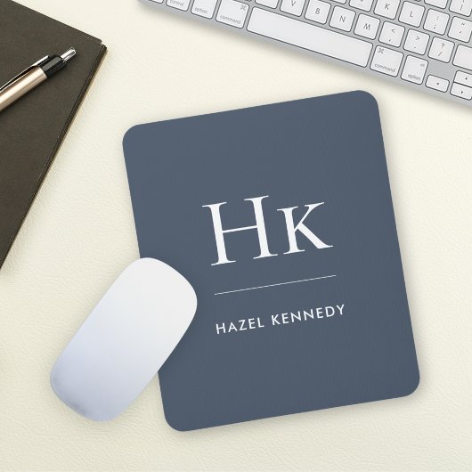Monogramm Einfach Elegant Klassisch Navy Blau Weiß Mousepad
