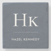 Monogramm Einfach Elegant Minimalistisch Name Navy Steinuntersetzer (Vorderseite)