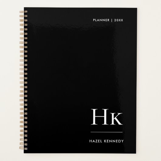 Monogramm Einfach Elegant Schwarzer Personalisiert Planer (Vorderseite)