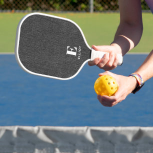 Monogramm Einfach Modern Schwarz & Weiß Denim Druc Pickleball Schläger