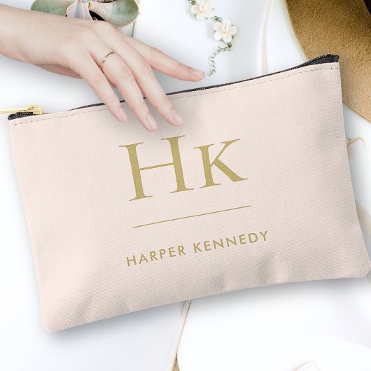 Monogramm Einfach Rosa Gold Chic Mit Monogramm Zubehörtasche