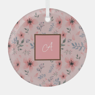 Monogramm Einfach Süße Rosa Blütenblüte Boho Ornament Aus Glas