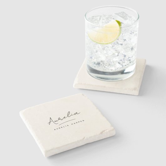 Monogramm einfache Elegante Minimale Weibchensigna Steinuntersetzer (Seitenansicht)