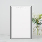 Monogramm Einfache graue Grenze Klassisch Personal Briefpapier (Stehend Vorderseite)