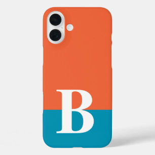 Monogramm Einfache Moderne Orange Blau iPhone 16 Plus Hülle