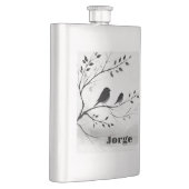 Monogramm einfache Schwarz-Weiß-Vögel in Bäumen | Flachmann (Rechts)