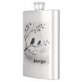 Monogramm einfache Schwarz-Weiß-Vögel in Bäumen | Flachmann (Links)