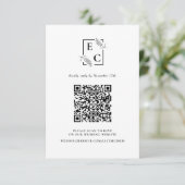 Monogramm Einfache Schwarz-weiße botanische QR-Cod RSVP Karte (Stehend Vorderseite)