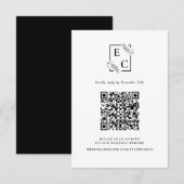 Monogramm Einfache Schwarz-weiße botanische QR-Cod RSVP Karte (Vorne/Hinten)
