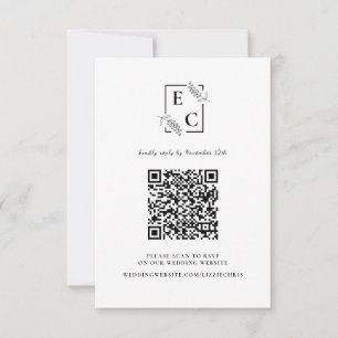 Monogramm Einfache Schwarz-weiße botanische QR-Cod RSVP Karte