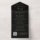 Monogramm Einfache Schwarze Gold QR-Code Hochzeit All In One Einladung (Innen Boden)