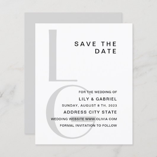 Monogramm. Einfache Typografie Hochzeit Speichern  (Vorne/Hinten)