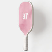 Monogramm einfacher weißer Anfangsname Rosa Wasser Pickleball Schläger (Links)