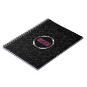 Monogramm einfaches schwarzes Damast Notizblock (Linke Seite)