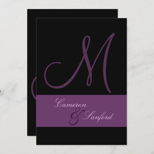 Monogramm/Einladungen/Pflaume/schwarz Einladung (Vorne/Hinten)