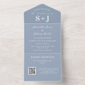 Monogramm Einzigartiger Staubblauer QR-Code-Hochze All In One Einladung (Innen Boden)